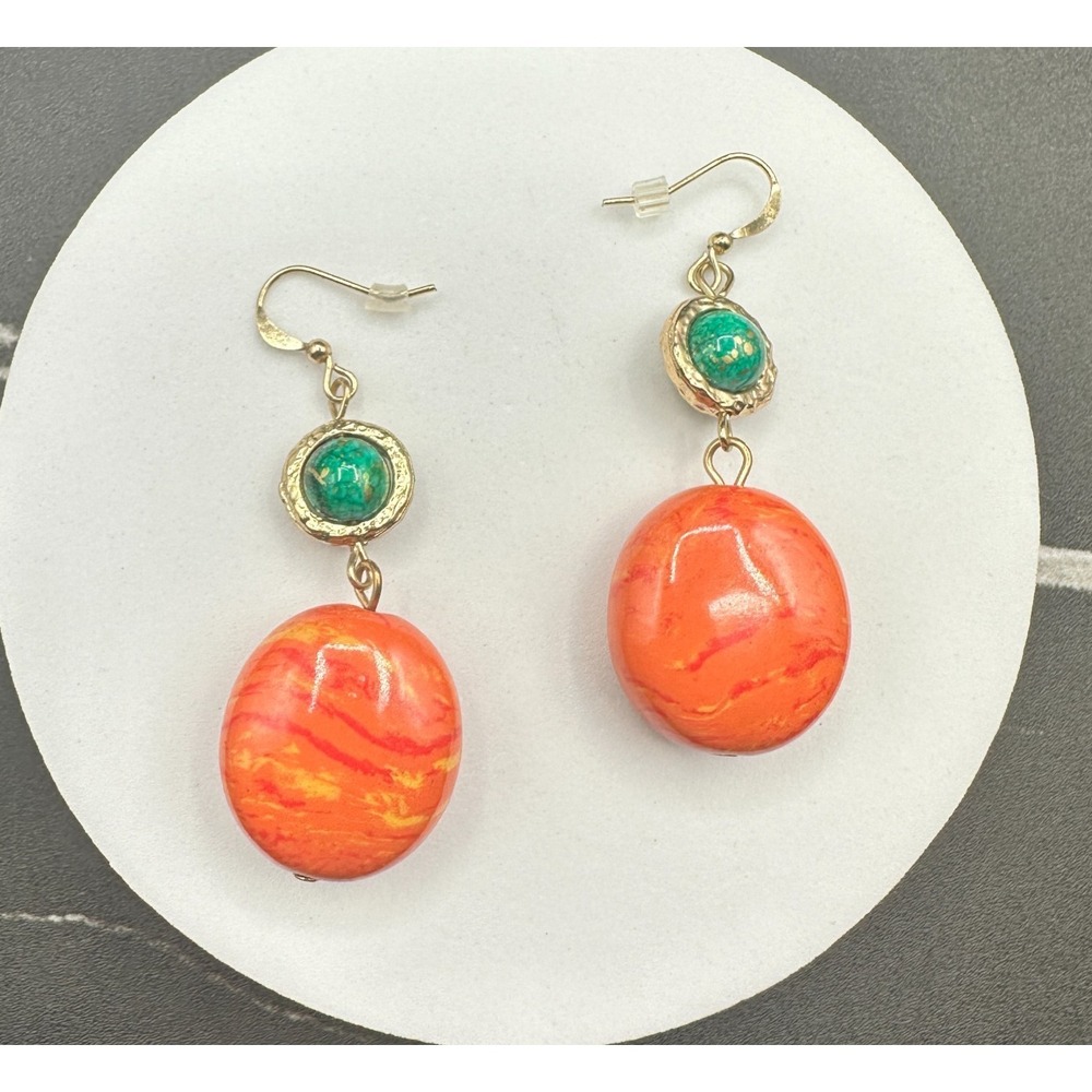 Gold-Tone Orange & Green Drop Earrings